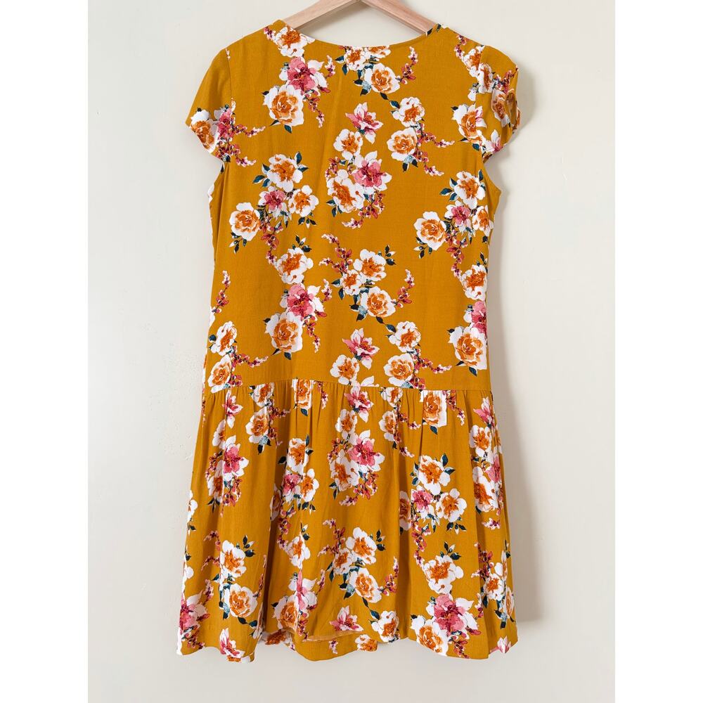 Garnet Hill Summer Day Crepe Dress Yellow Floral 8 Lined Breezy Dropwaist Pocket - Picture 6 of 8